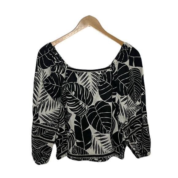 Cynthia Rowley 100% Linen European Flax Botanical Lace Trim Blouse Womens Medium - Picture 4 of 8